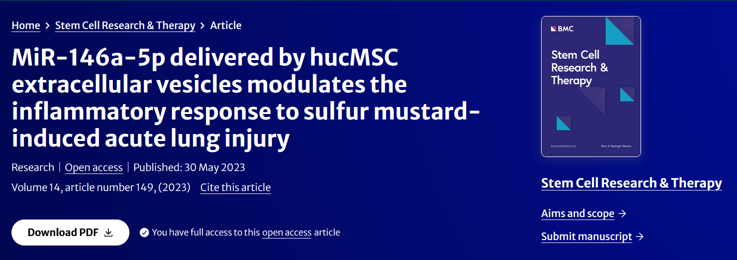 MiR-146a-5p delivered by hucMSC extracellular vesicles modulates the inflammatory response to sulfur mustard-induced acute lung injury