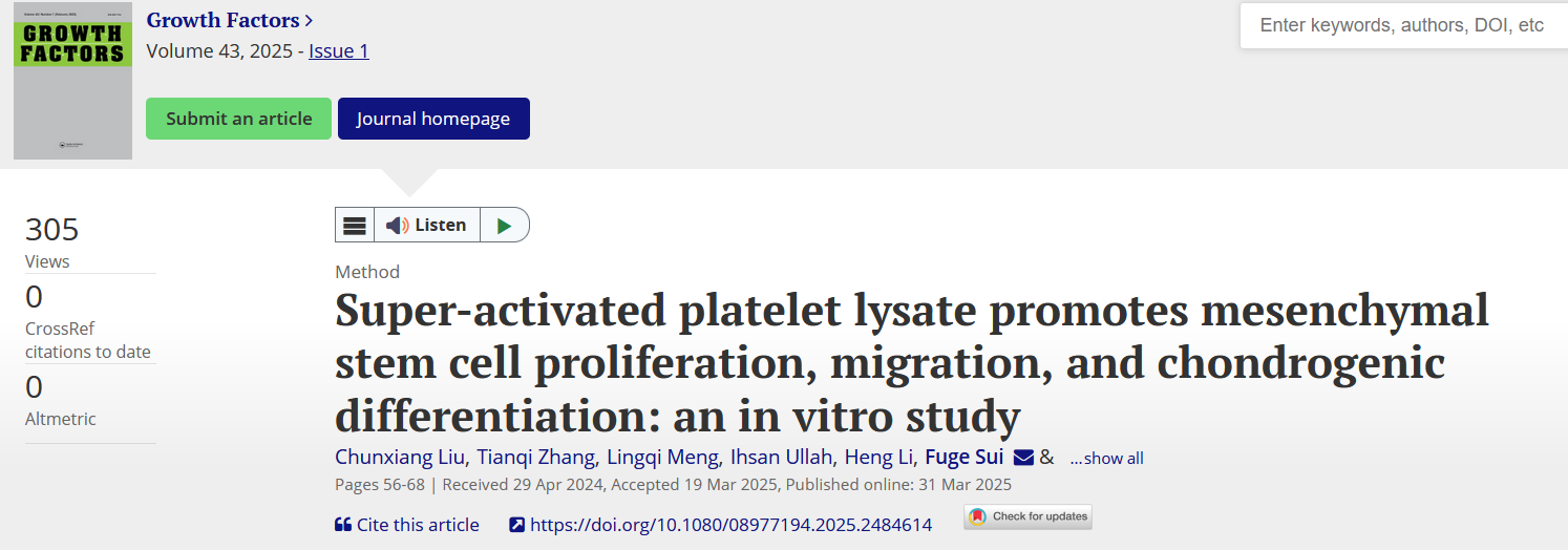 Super-activated platelet lysate promotes mesenchymal stem cell proliferation, migration, and chondrogenic differentiation: an in vitro study