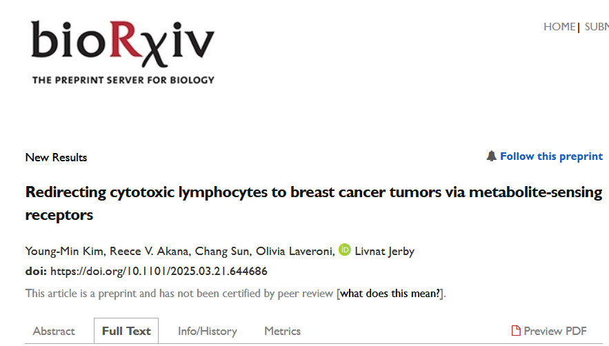 Redirecting cytotoxic lymphocytes to breast cancer tumors via metabolite-sensing receptors