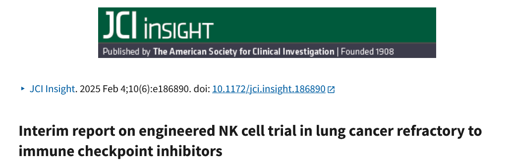Interim report on engineered NK cell trial in lung cancer refractory to immune checkpoint inhibitors