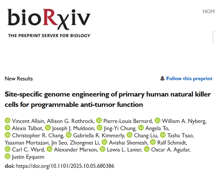 Site-specific genome engineering of primary human natural killer cells for programmable anti-tumor function