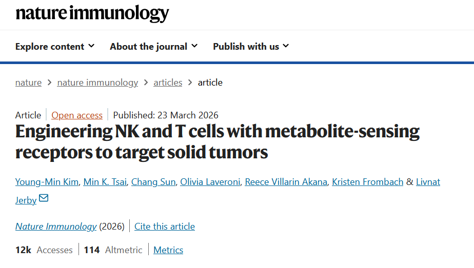 Engineering NK and T cells with metabolite-sensing receptors to target solid tumors